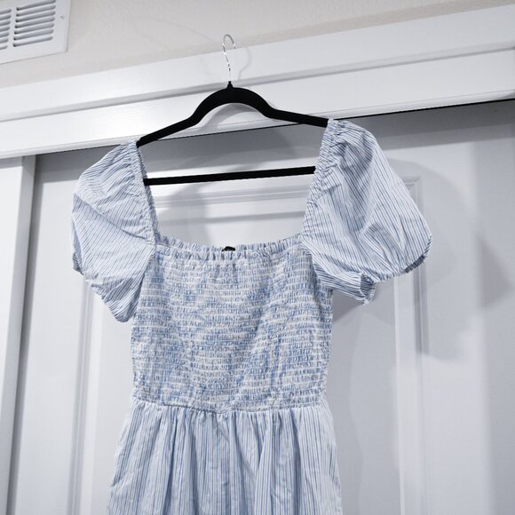 J. Crew Medium Short Sleeve Smocked Dress in Stripe Nautical Coastal Dress NWT - Picture 5 of 9